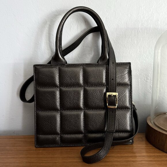 Unica! Firenze Handbags - Unica! Firenze Genuine Italian Leather Quilted Crossbody Tote Bag Black